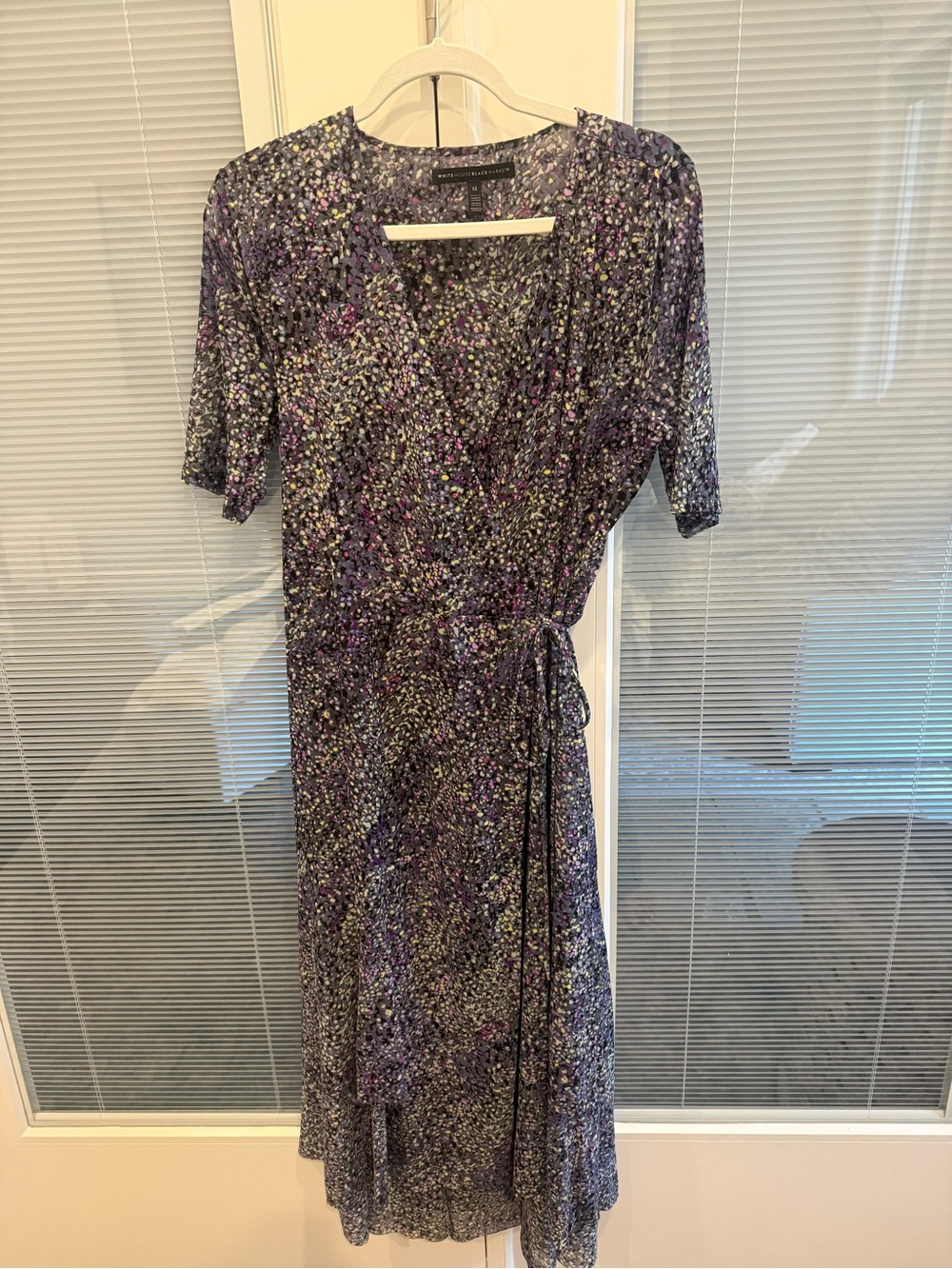 White House Black Market Purple Floral Wrap Midi Dress